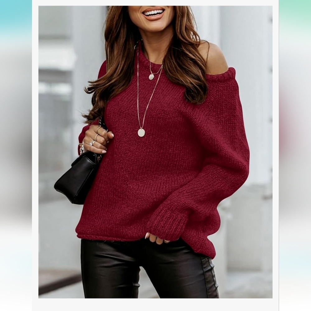 BTFBM Women Casual Long Sleeve Fall Sweaters Crew Neck Red XL